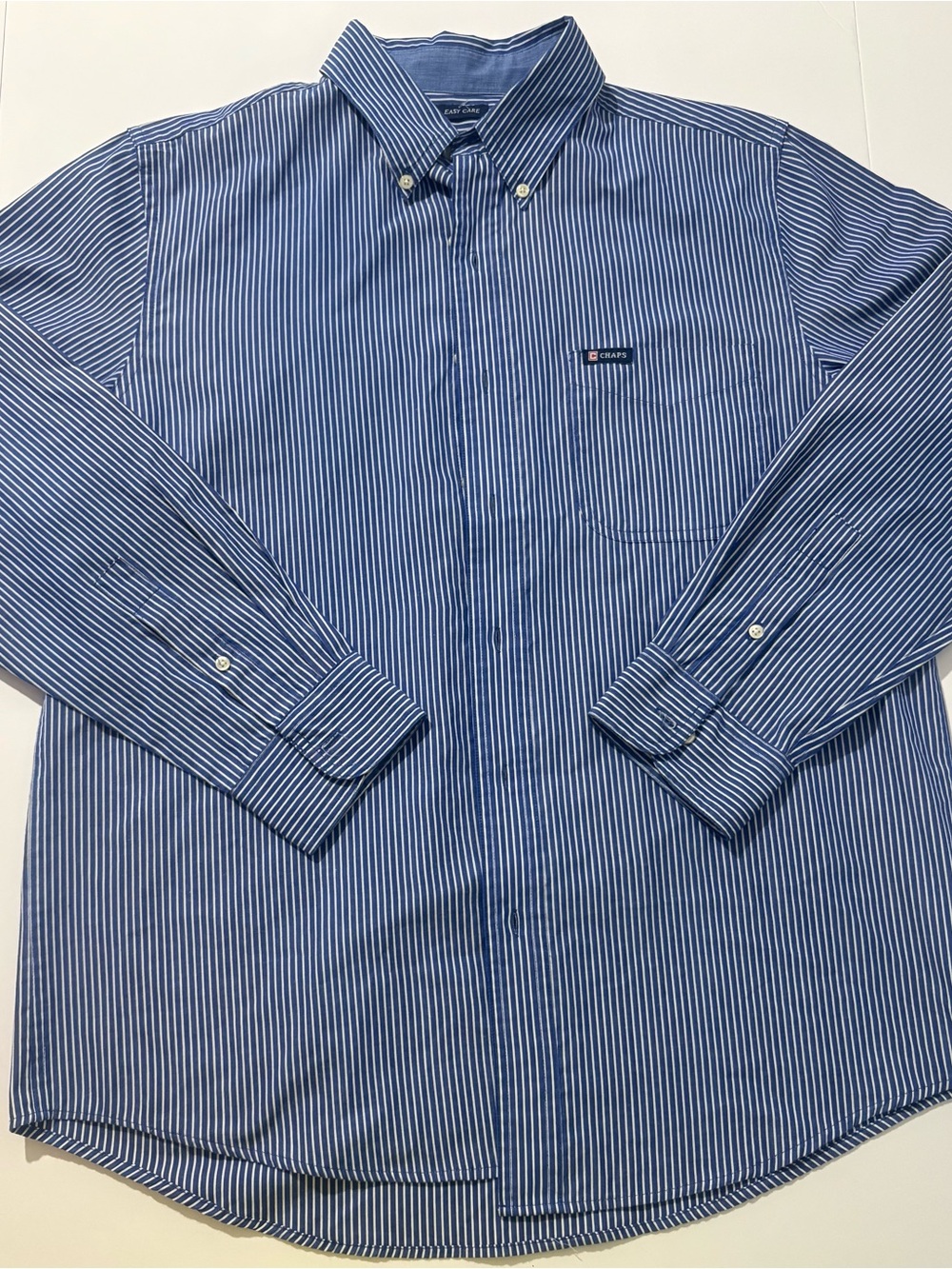 Chaps Men's Navy and White Striped Button-Down Shirt - Picture 1 of 4
